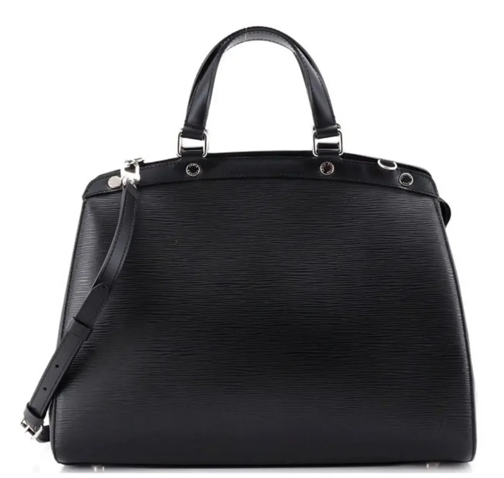 Louis Vuitton Brea MM Epi Noir Black Satchel Top Handle Zip Silver Hardware